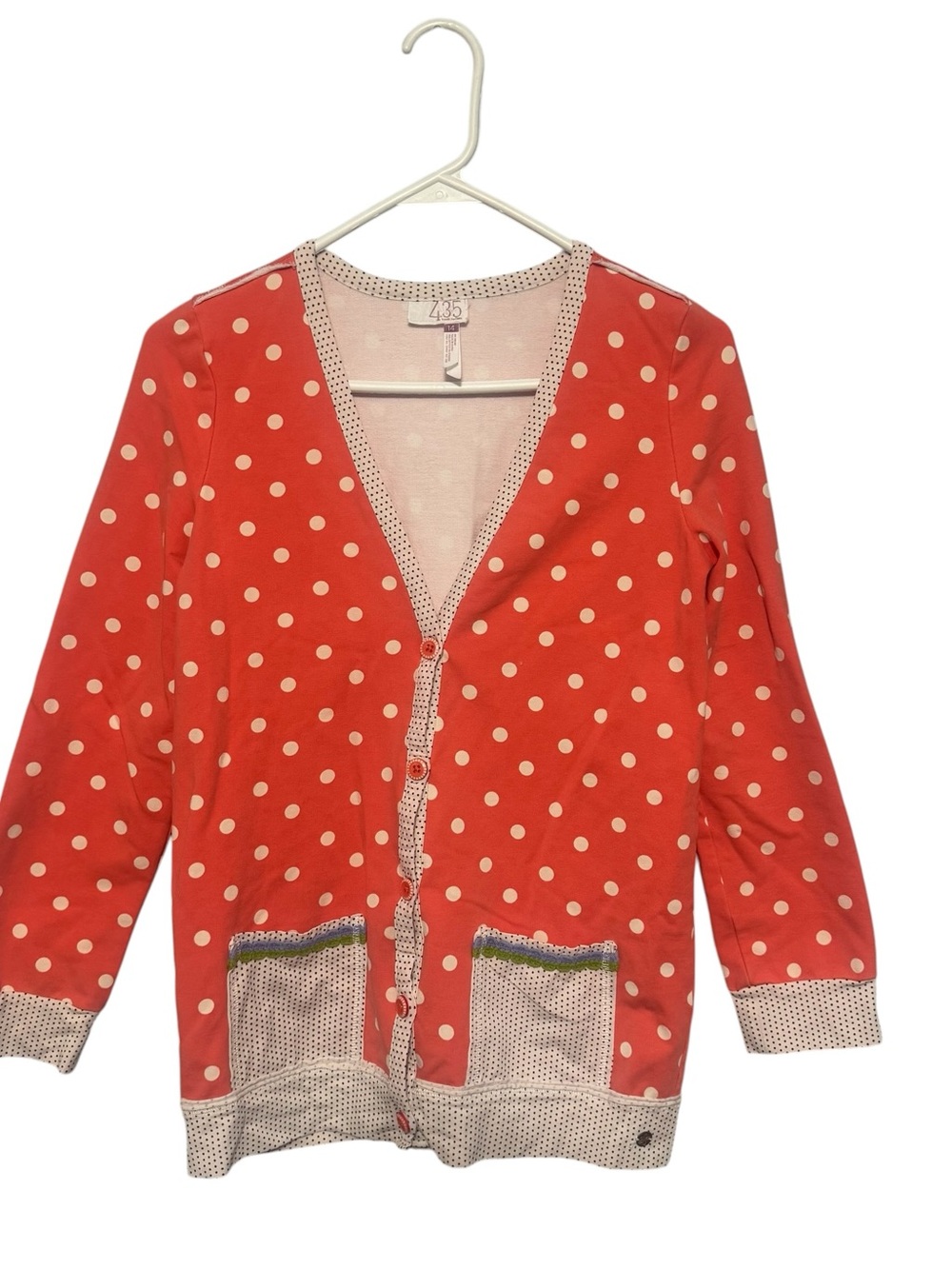 Matilda Jane Coral Polka Dot Cardigan with Cream Accents